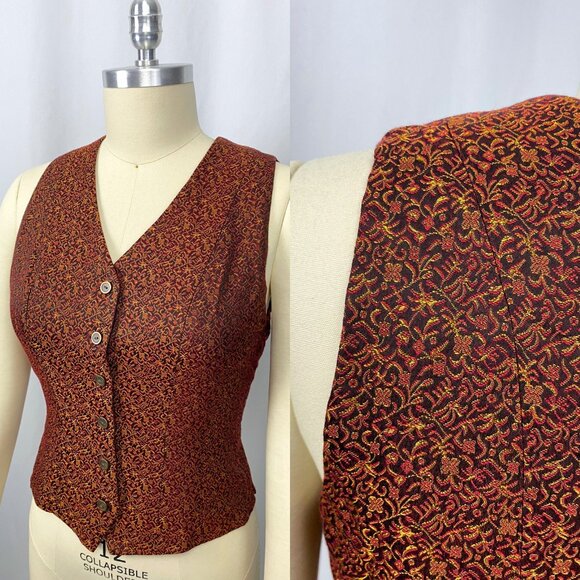 Vintage 90s ornate brocade vampire academic gothic button-up vest waistcoat - Picture 1 of 7